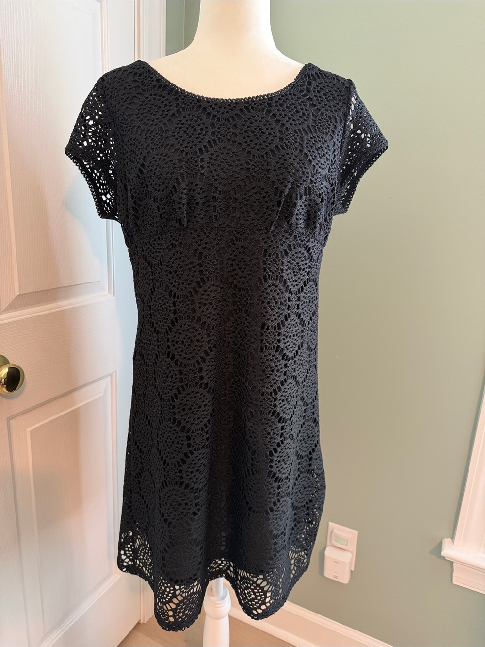 Madison Black Crochet Lace Cap-Sleeve Dress